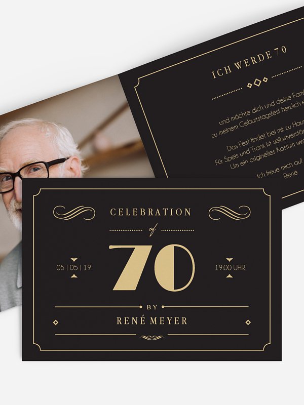 Einladungskarten 70. Geburtstag "Gatsby"