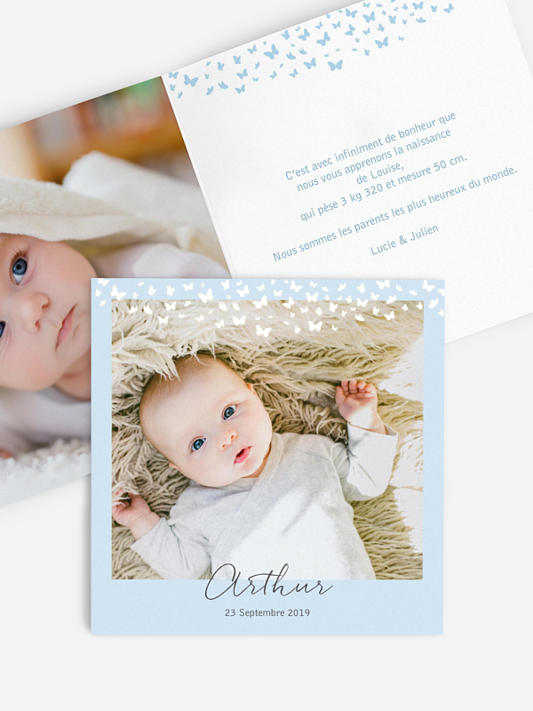 Faire-part naissance Couronne de papillons - dorure