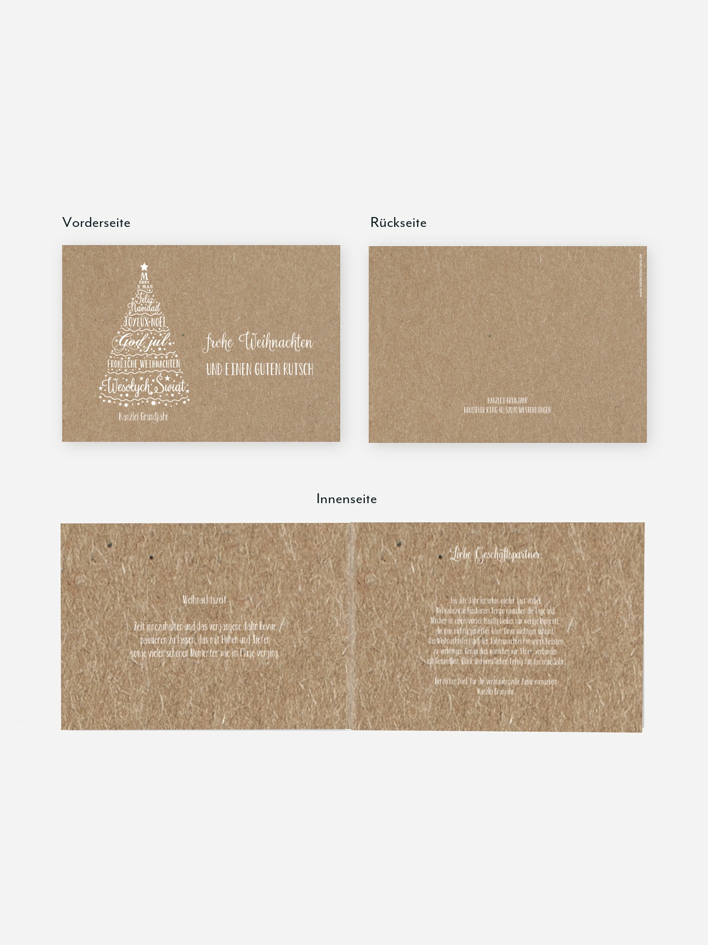 Geschäftliche Weihnachtskarte Language Tree Kraftpapier
