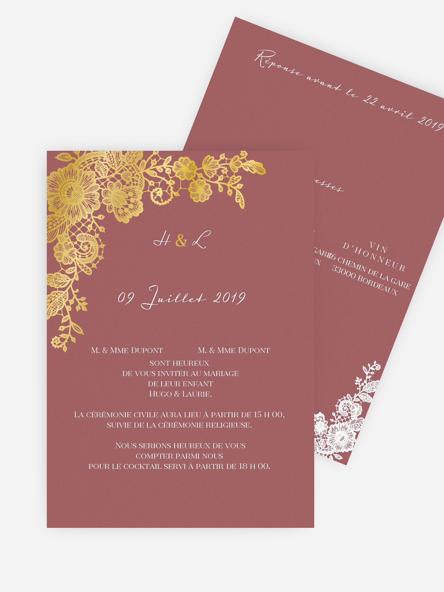 Faire-part mariage Dentelle vintage - Dorure