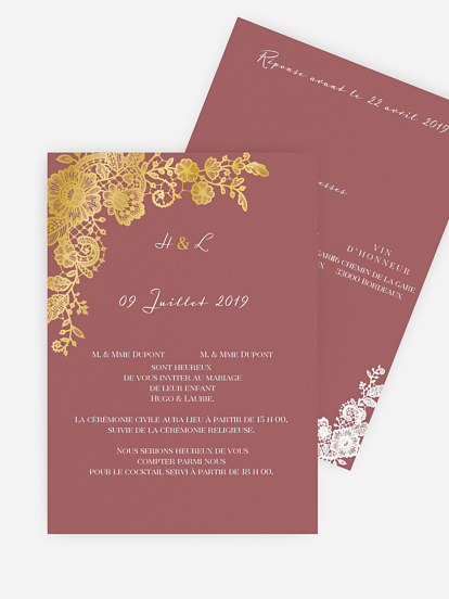 Faire-part mariage Dentelle vintage - Dorure