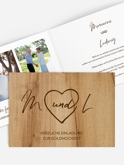 Einladung zur Goldenen Hochzeit Rustic Heart