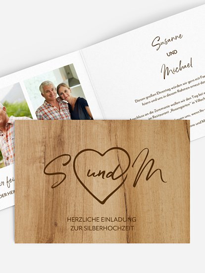 Einladung zur Silberhochzeit Rustic Heart