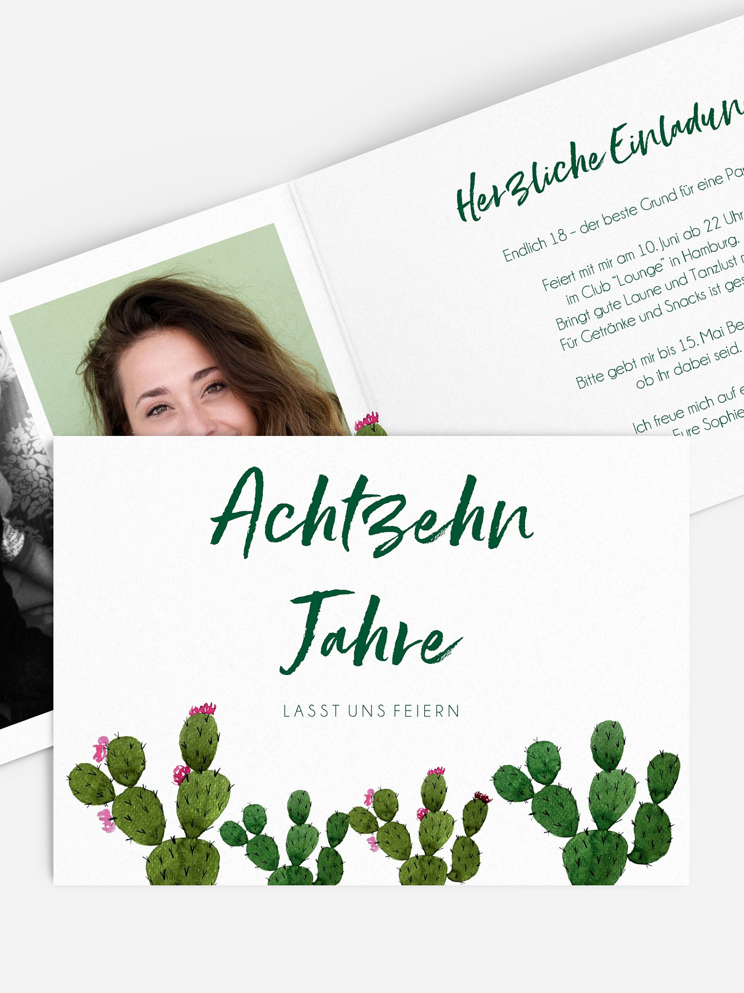Einladung 18. Geburtstag Kakteen