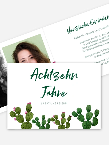 Einladung 18. Geburtstag Kakteen