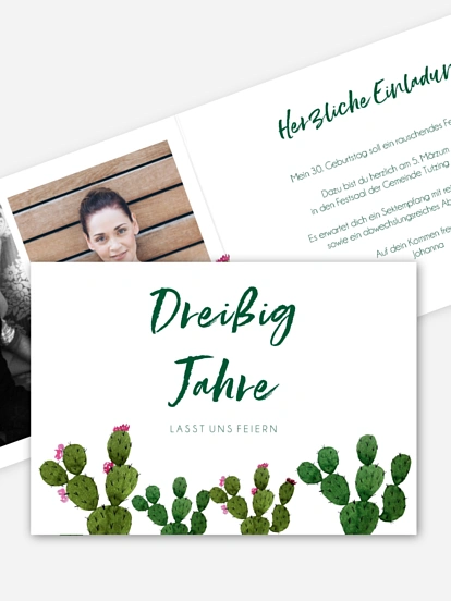 Einladung 30. Geburtstag Kakteen