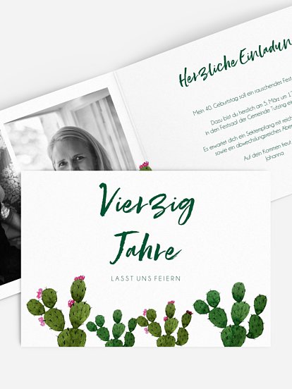 Einladung 40. Geburtstag Kakteen