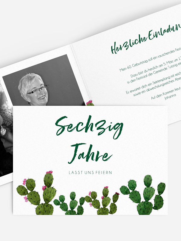 Einladung 60. Geburtstag Kakteen