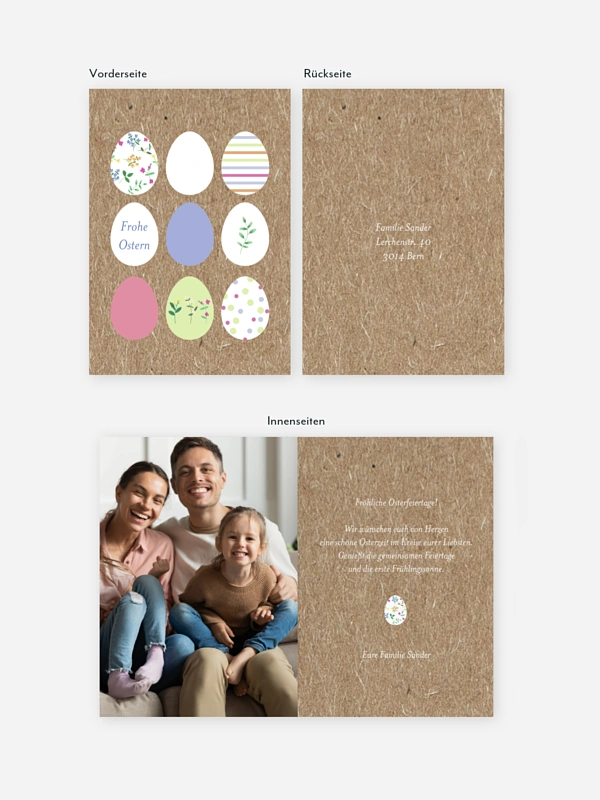 Osterkarte Ostereier Kraftpapier