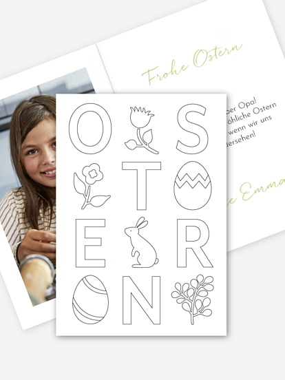 Osterkarte Buchstabenspiel zum Ausmalen