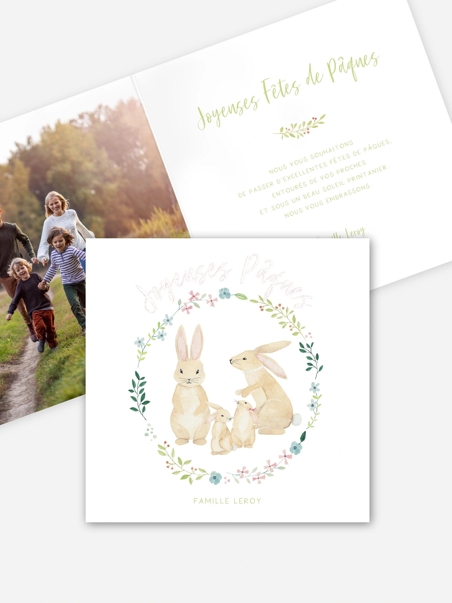 Carte de Pâques Lapins en famille