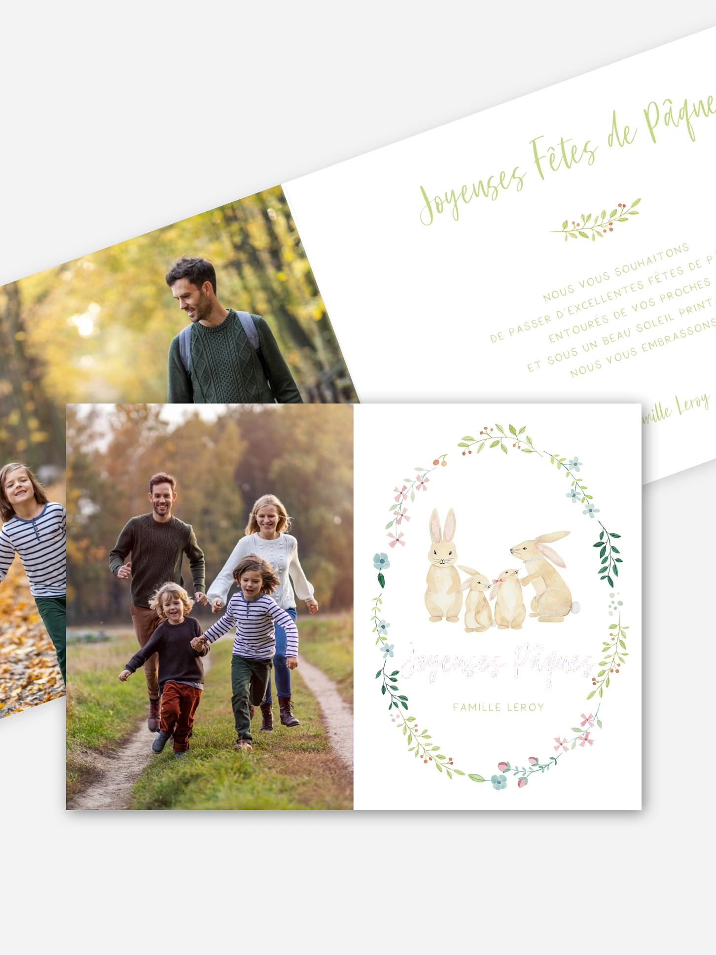 Carte de Pâques Lapins en famille