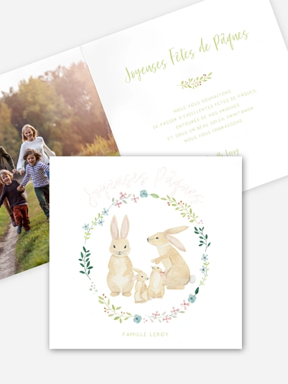 Carte de Pâques Lapins en famille