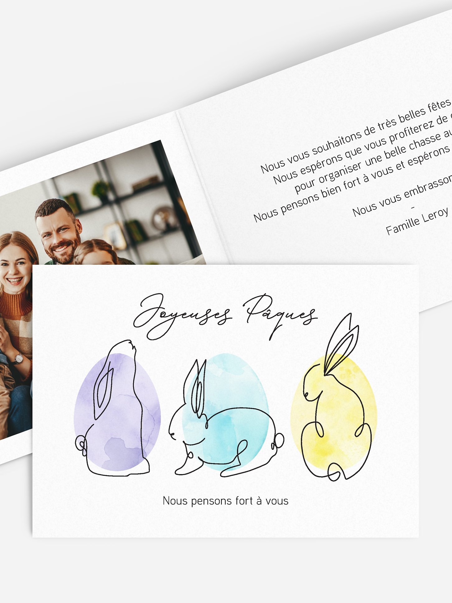 Carte de Pâques Lapins dessinés