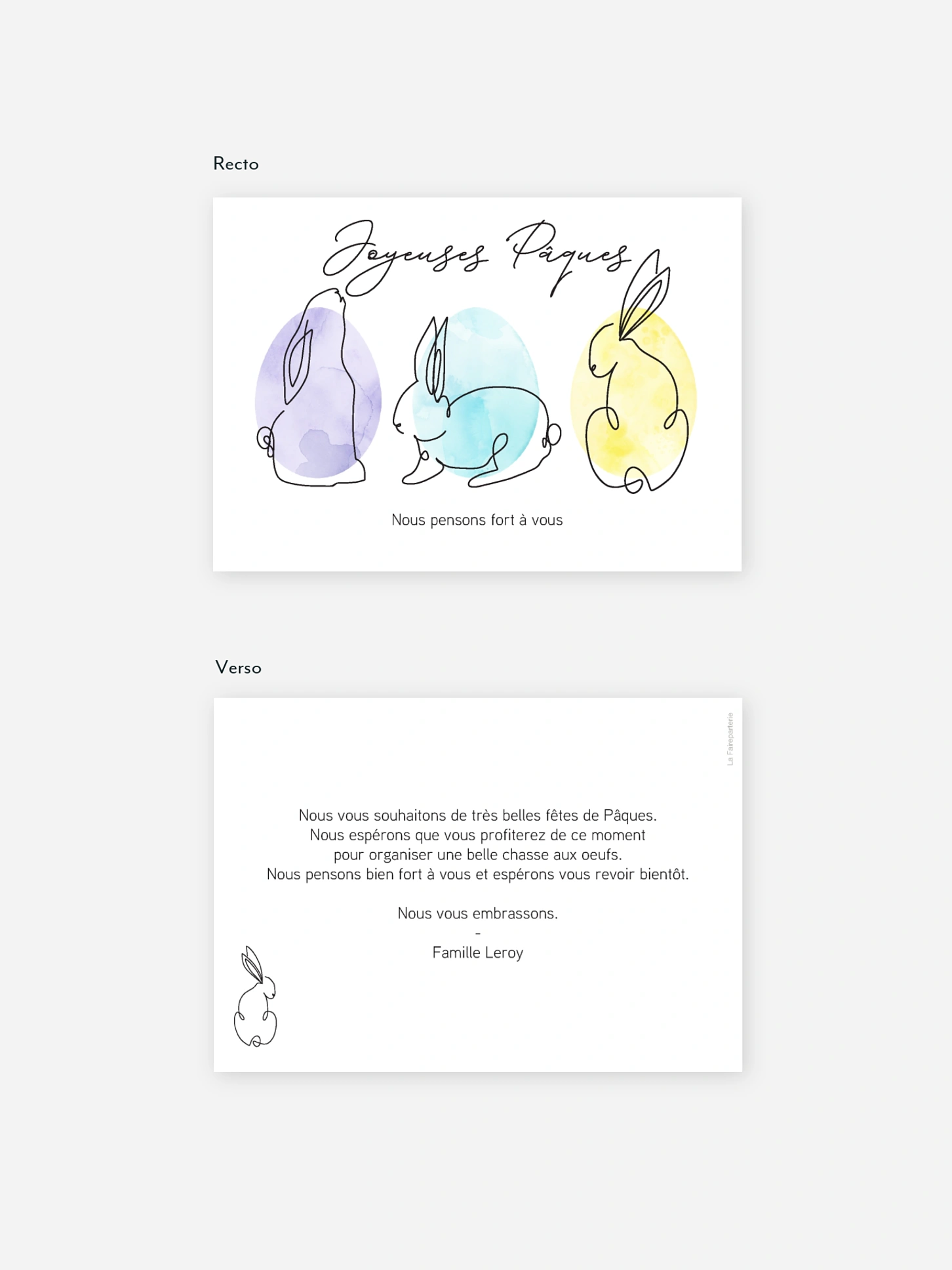 Carte de Pâques Lapins dessinés