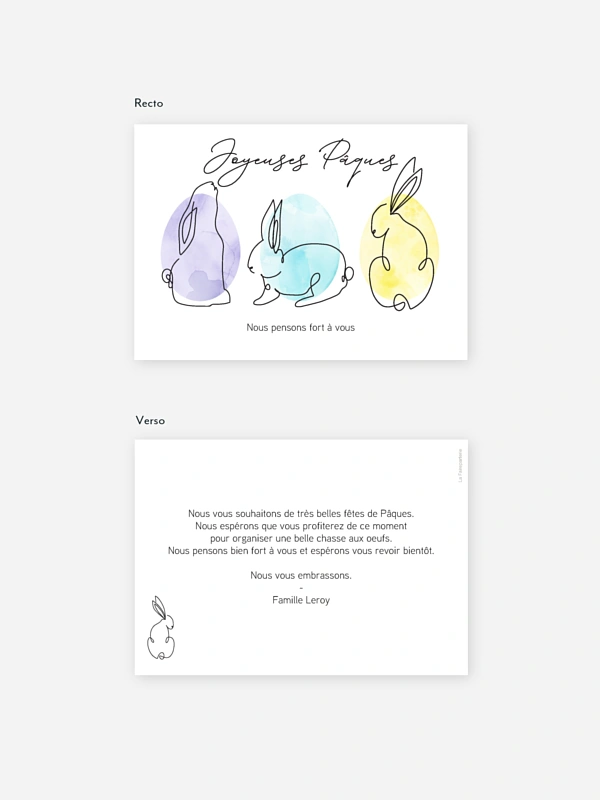 Carte de Pâques Lapins dessinés