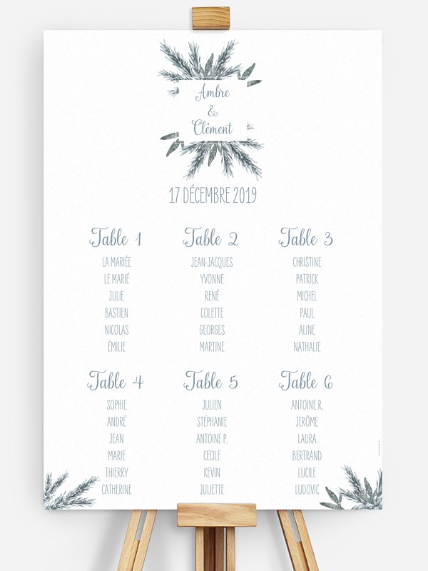 Poster plan de table mariage Pin en aquarelle