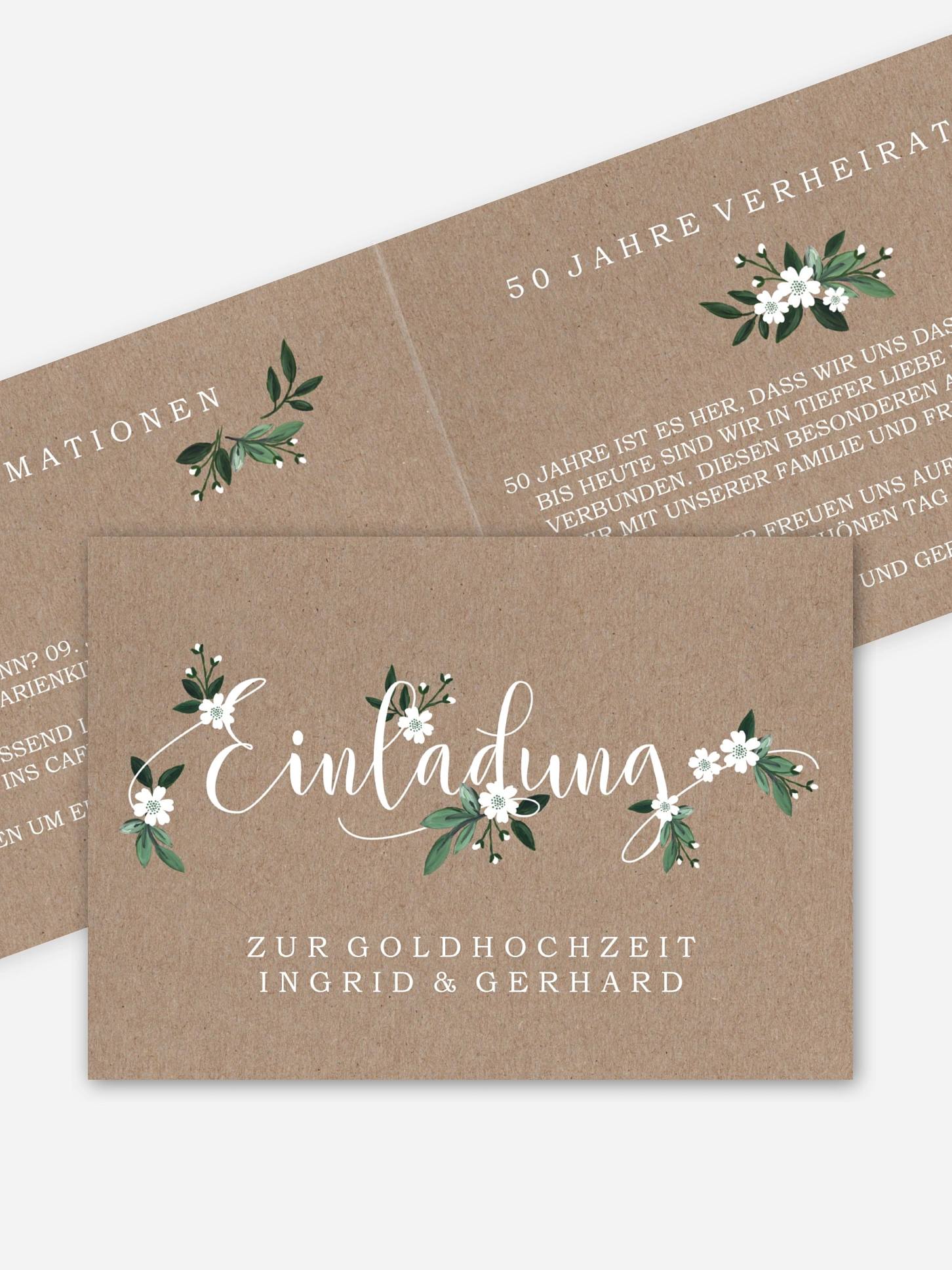 Einladung zur Goldenen Hochzeit Rustic Flowers
