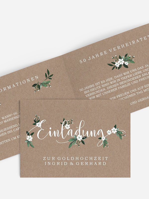 Einladung zur Goldenen Hochzeit Rustic Flowers
