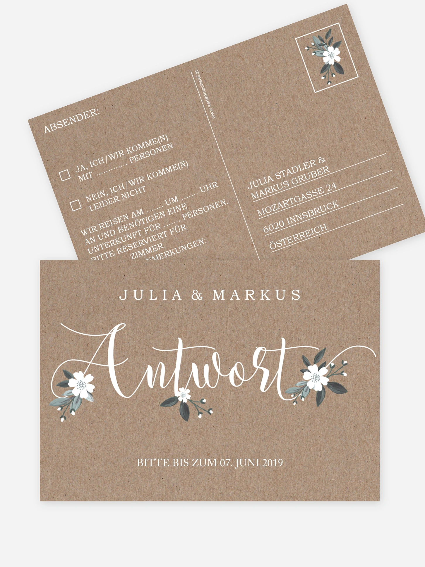 Antwortkarte Hochzeit Rustic Flowers