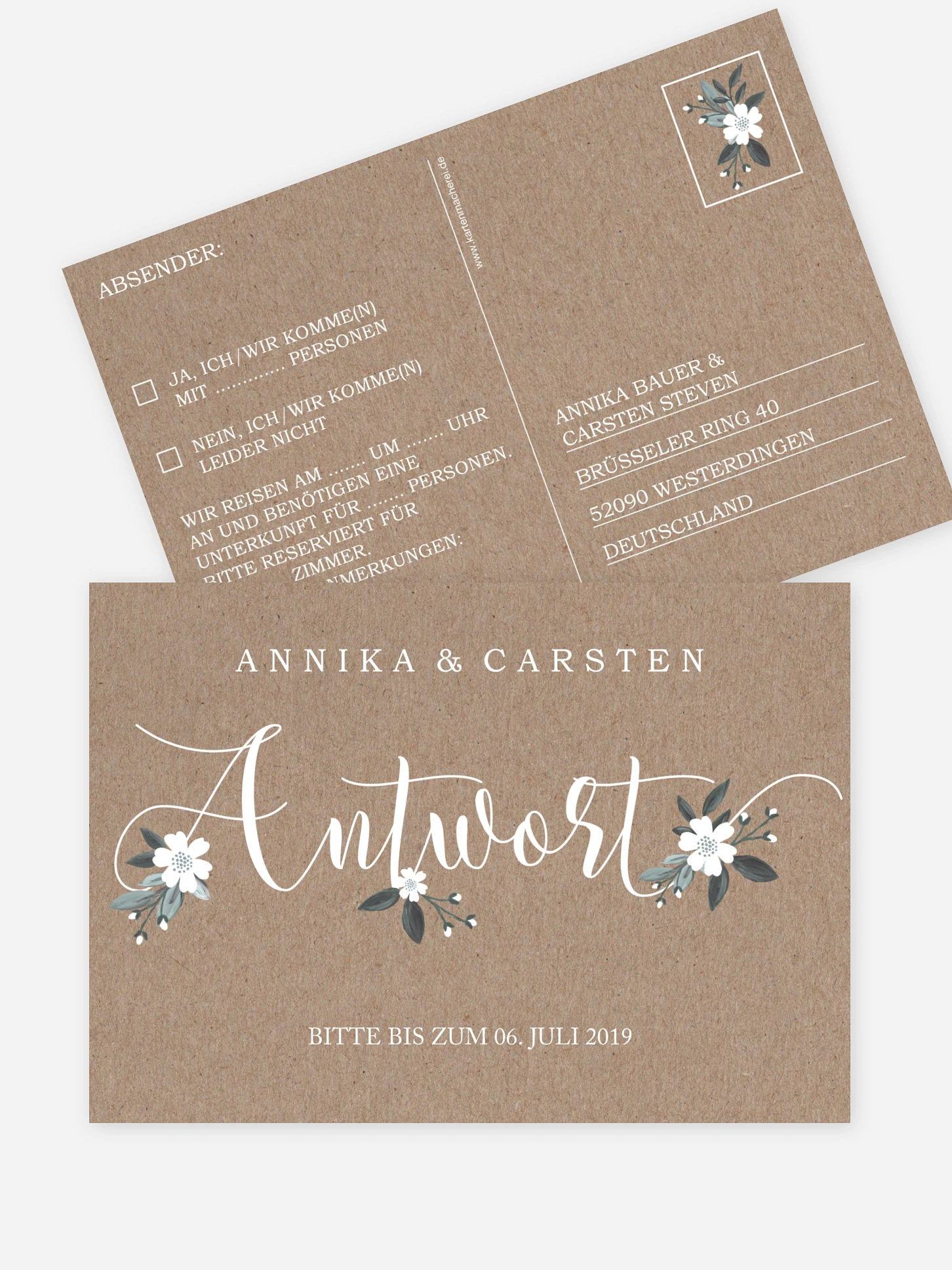 Antwortkarte Hochzeit Rustic Flowers