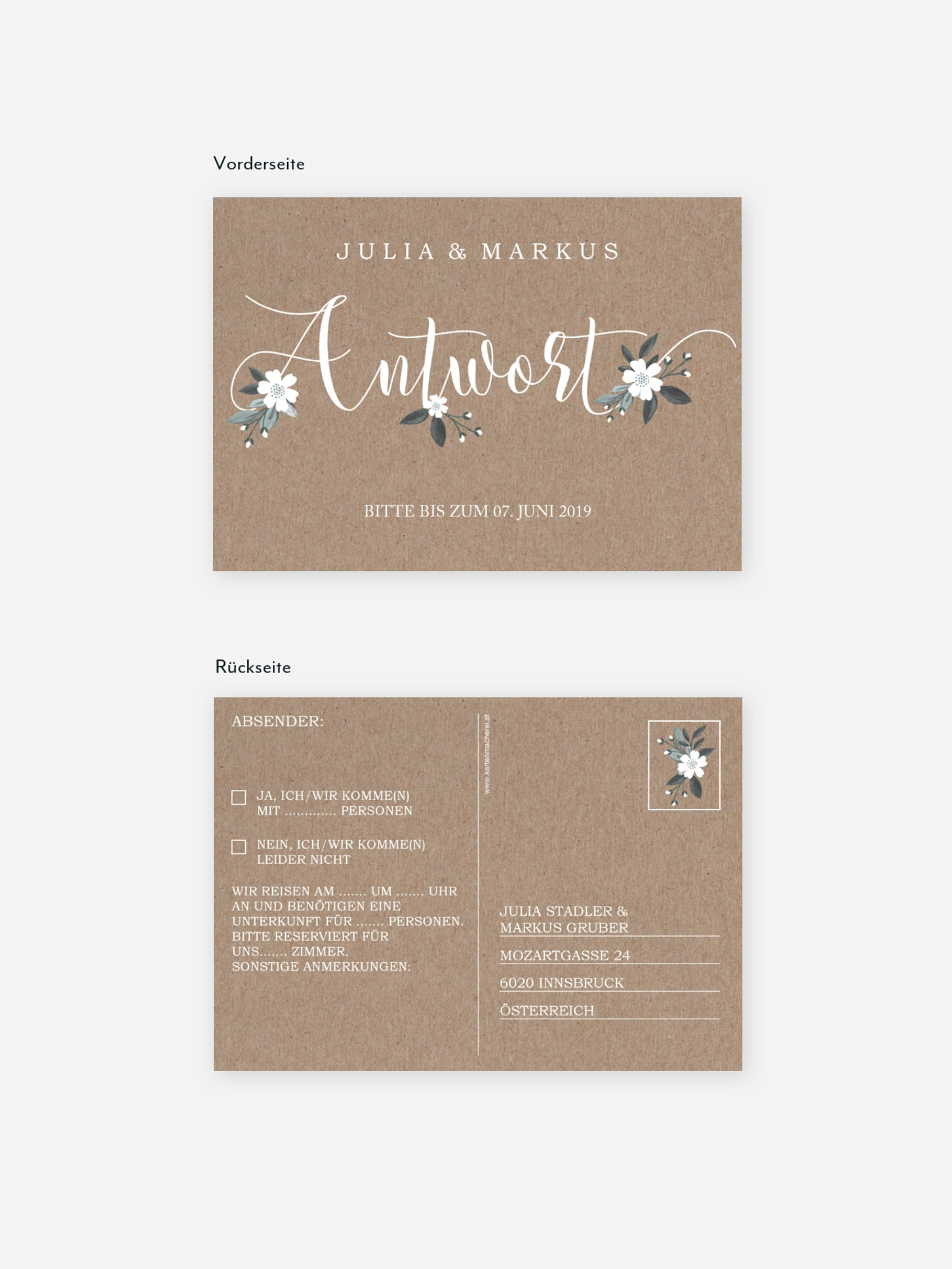 Antwortkarte Hochzeit Rustic Flowers