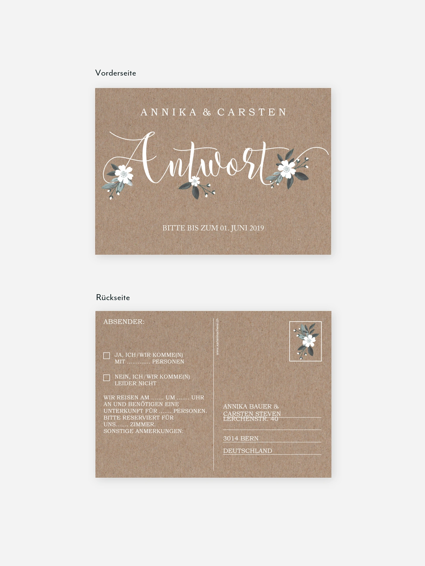 Antwortkarte Hochzeit Rustic Flowers