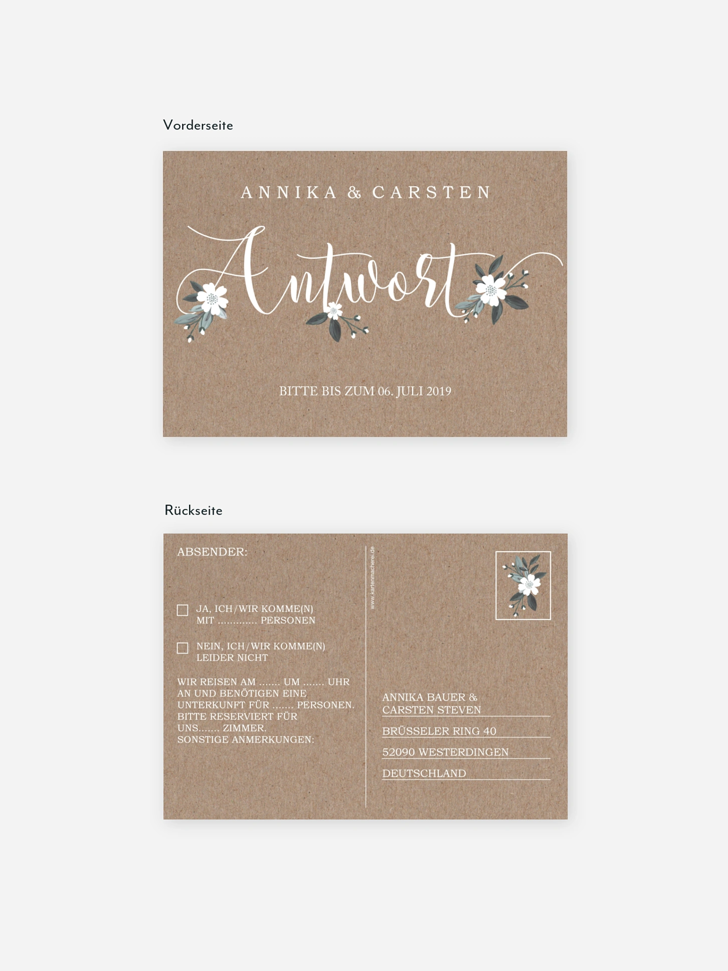 Antwortkarte Hochzeit Rustic Flowers