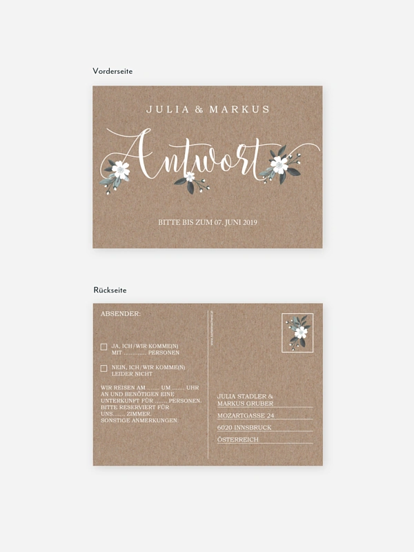 Antwortkarte Hochzeit Rustic Flowers