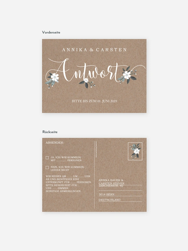 Antwortkarte Hochzeit Rustic Flowers