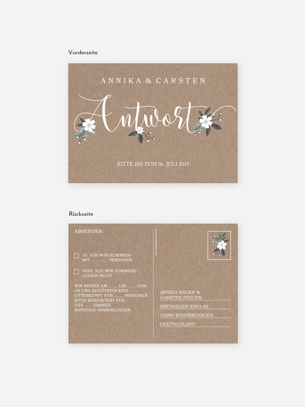 Antwortkarte Hochzeit Rustic Flowers