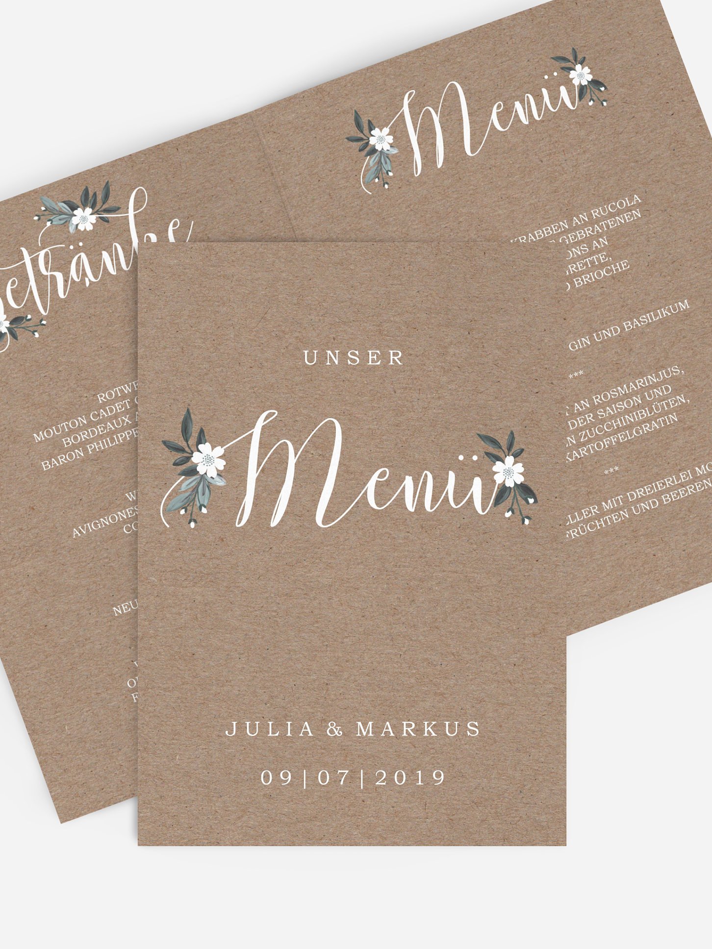 Menükarte Hochzeit Rustic Flowers