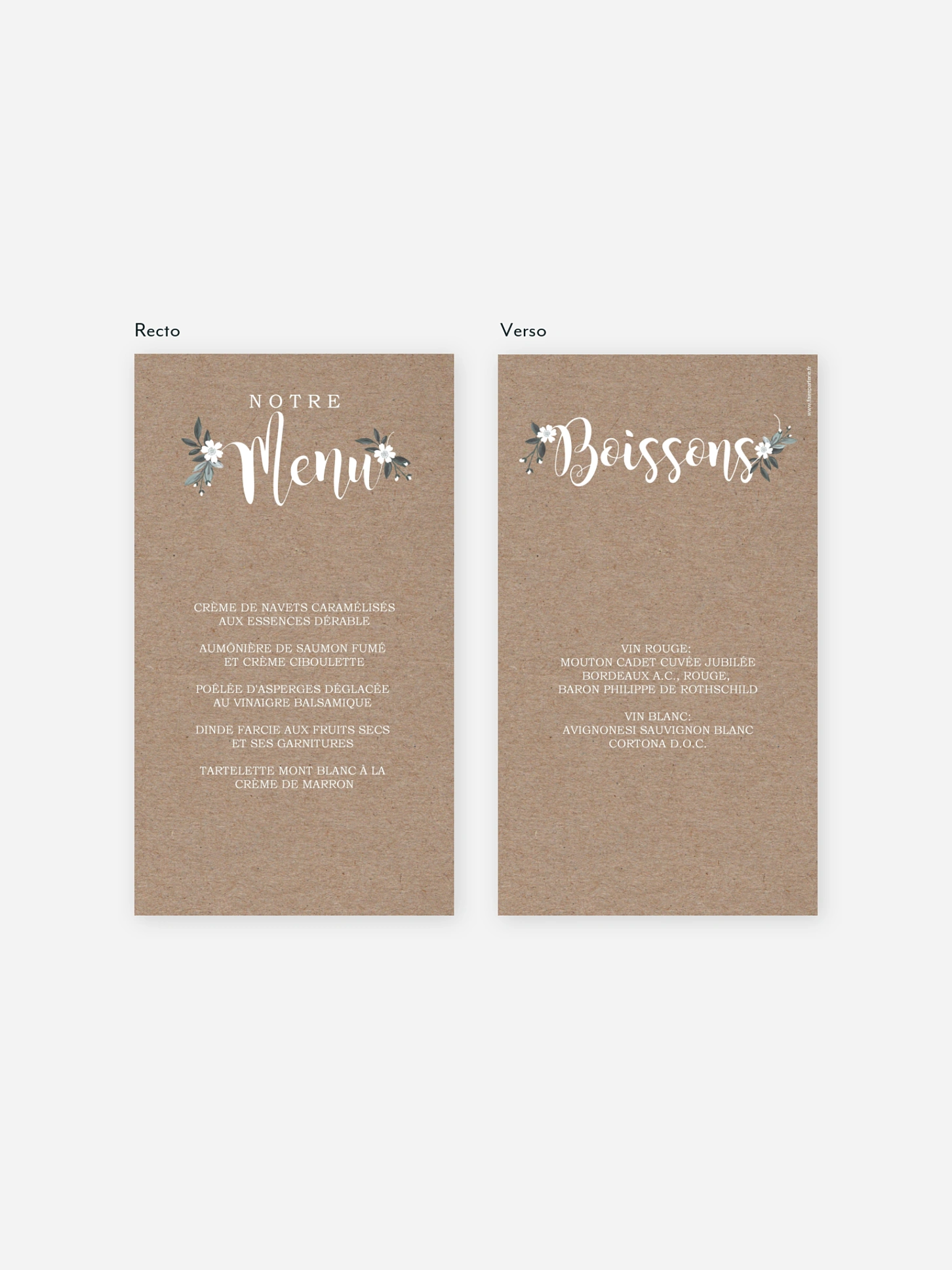 Menu mariage Fleurs rustiques