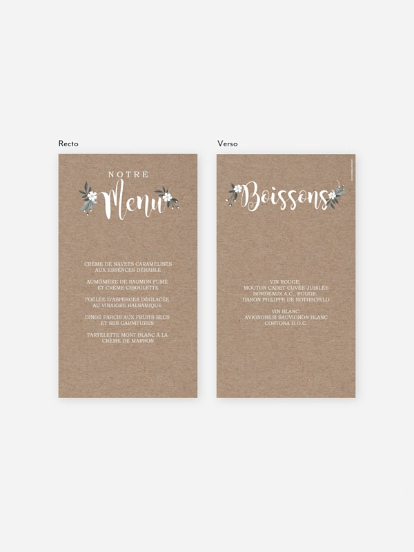 Menu mariage Fleurs rustiques