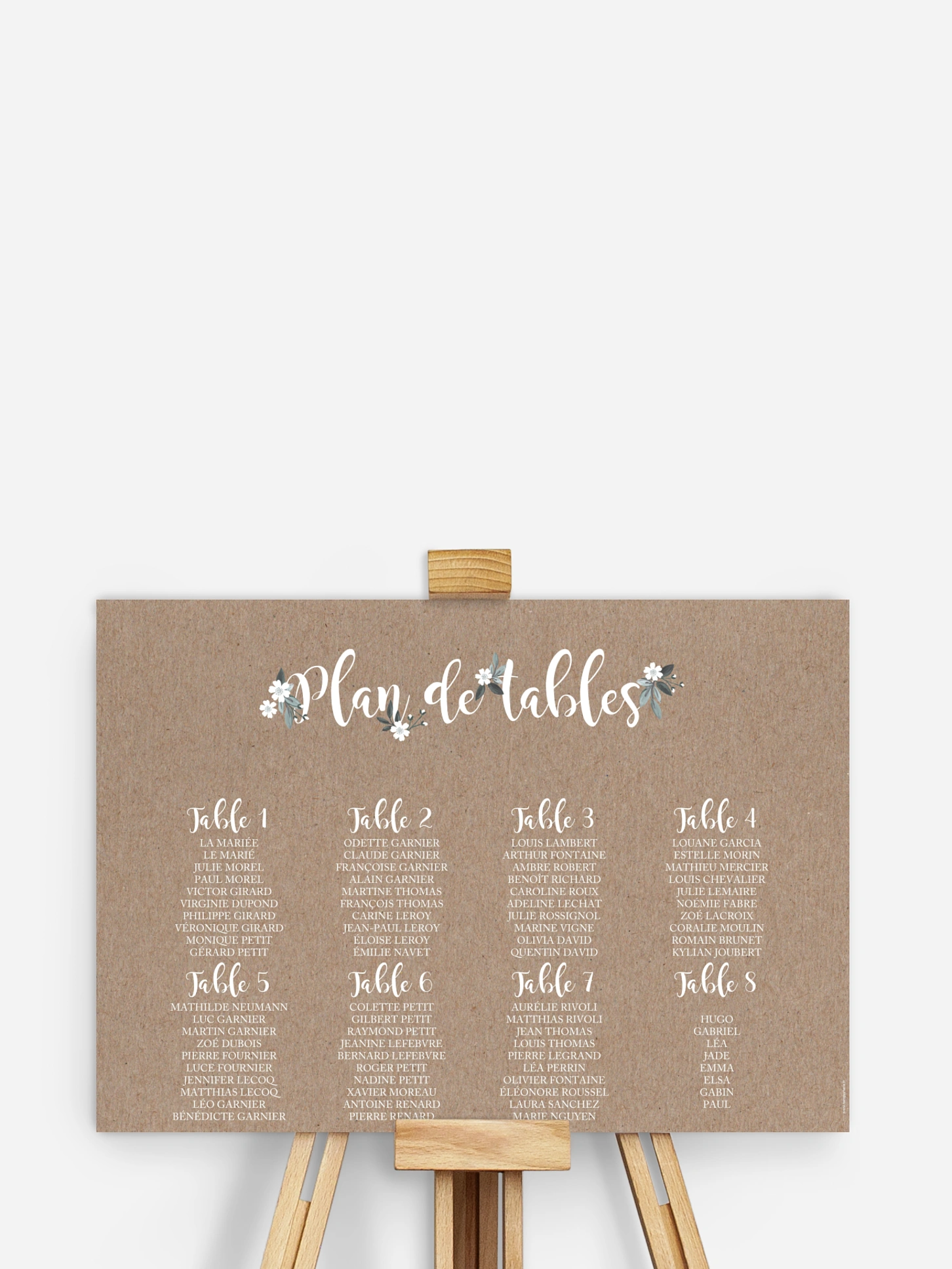 Poster plan de table mariage Fleurs rustiques