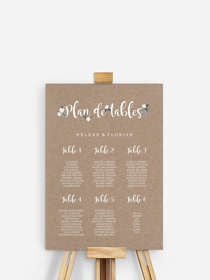 Poster plan de table mariage Fleurs rustiques