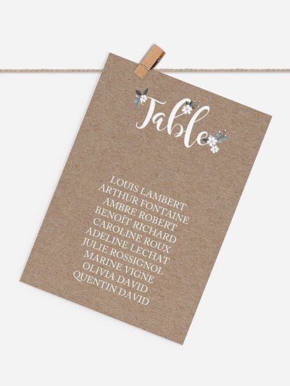 Cartons plan de table mariage Fleurs rustiques
