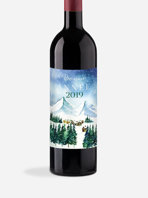 Étiquette pour bouteille Village d'hiver