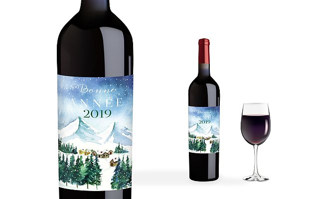 Étiquette pour bouteille Village d'hiver