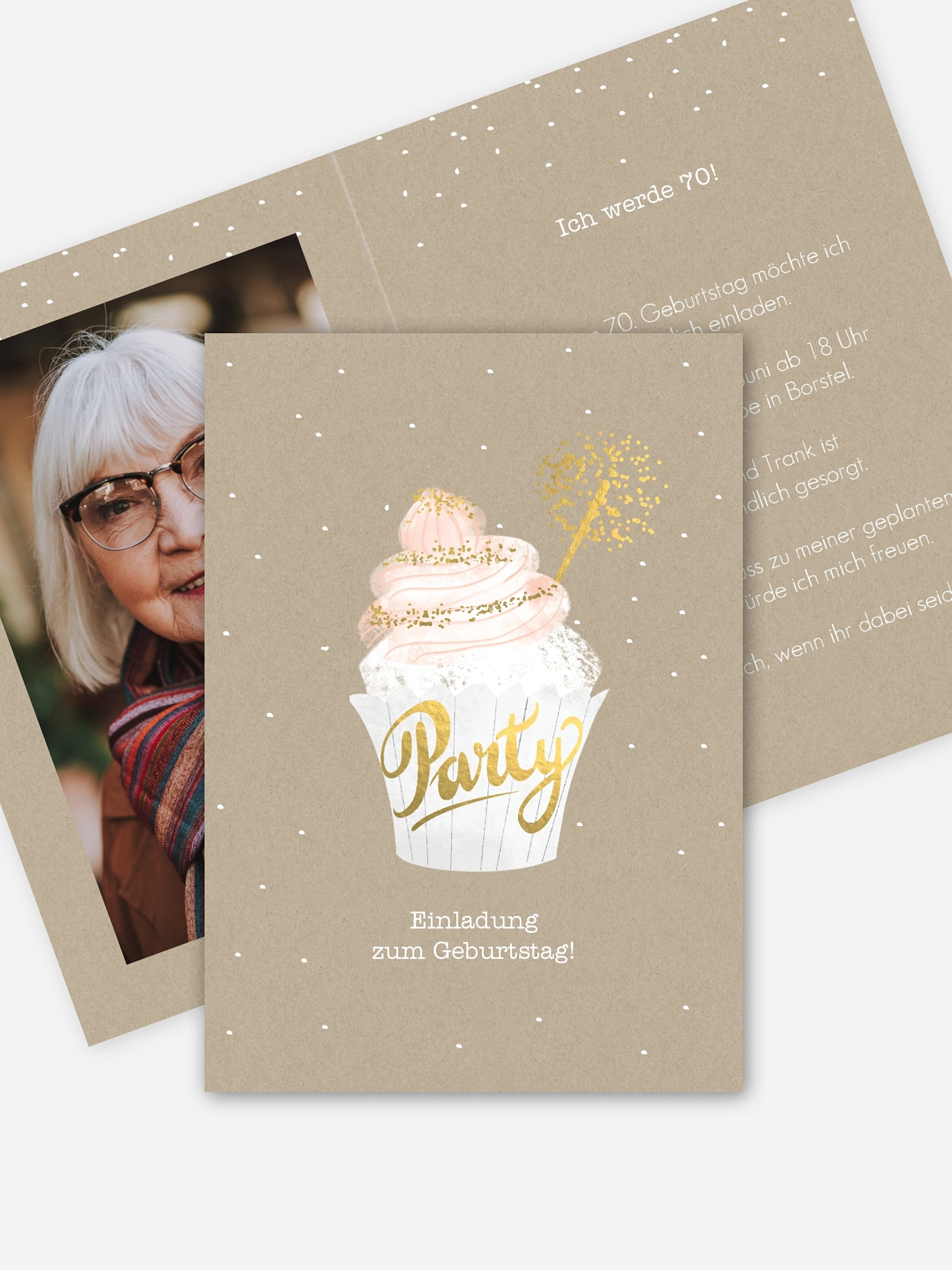 Einladung 70. Geburtstag Cupcake