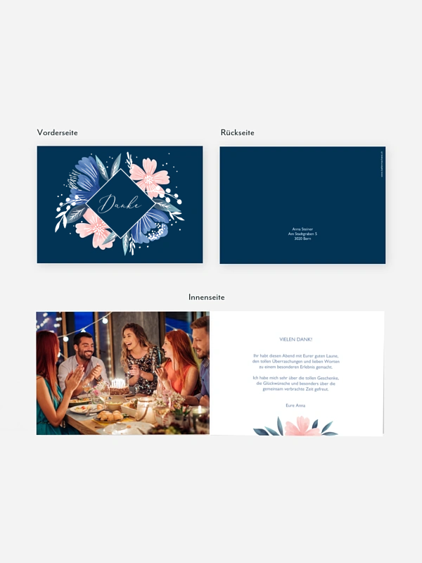 Dankeskarte Geburtstag Noble Flowers Premium