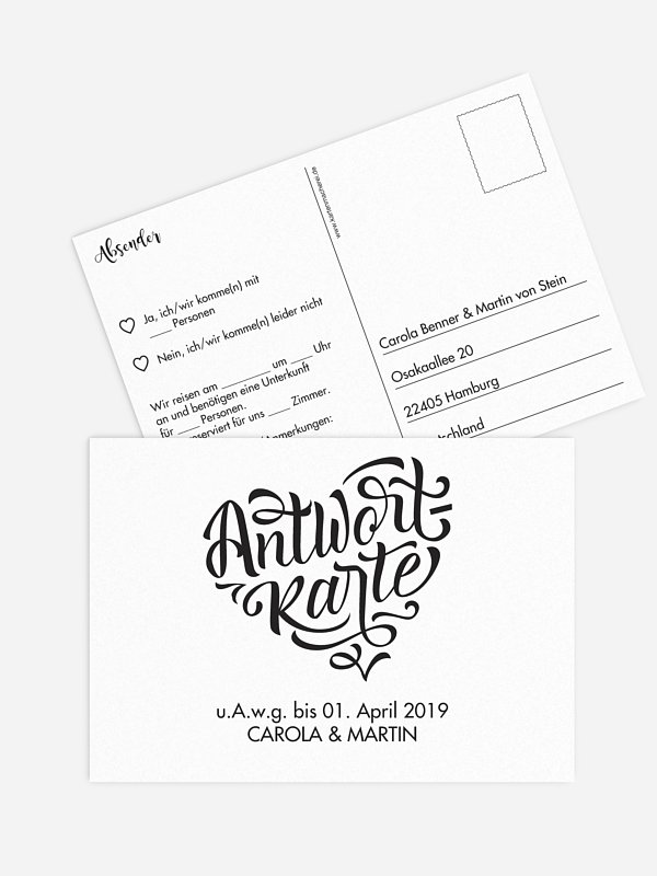 Antwortkarte Hochzeit Kalligrafieherz