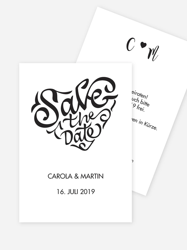 Save-the-Date Karte Kalligrafieherz