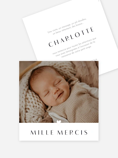 Carte remerciement naissance Cœur doré