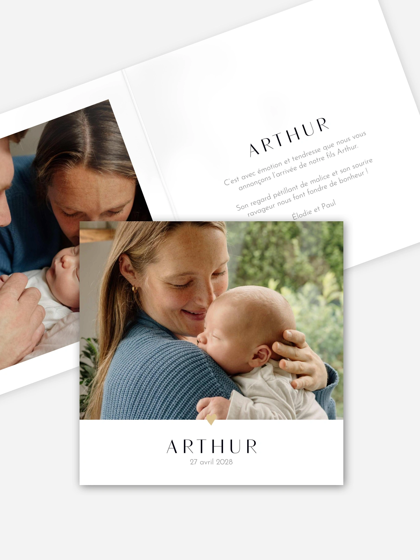 Faire-part naissance Cœur doré