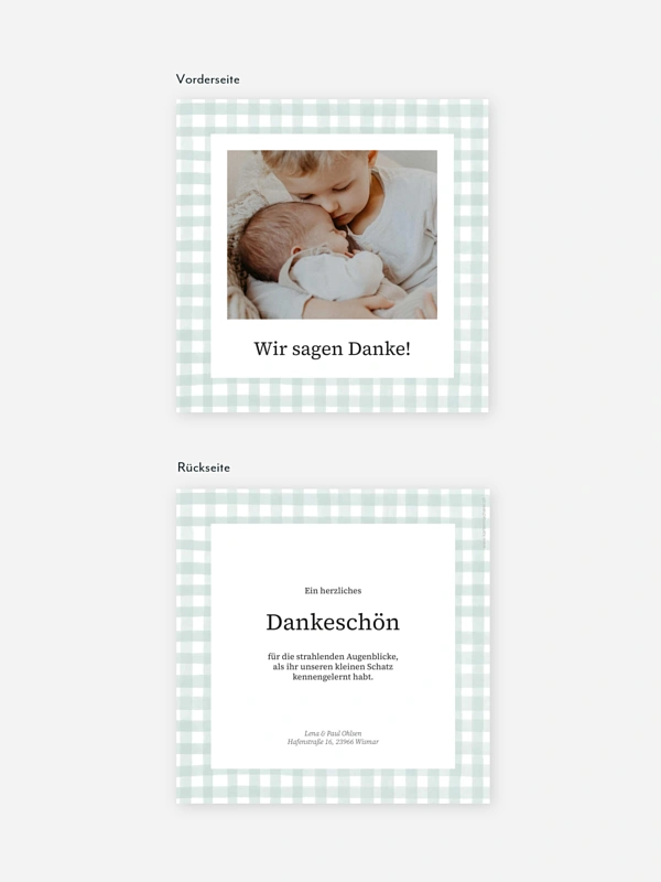 Dankeskarte Geburt Zartes Vichy-Karo