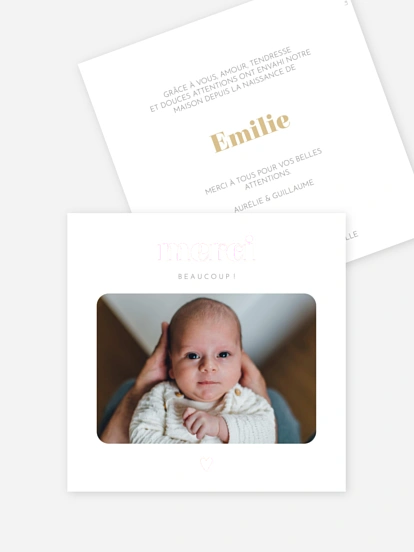 Carte remerciement naissance Petits signes