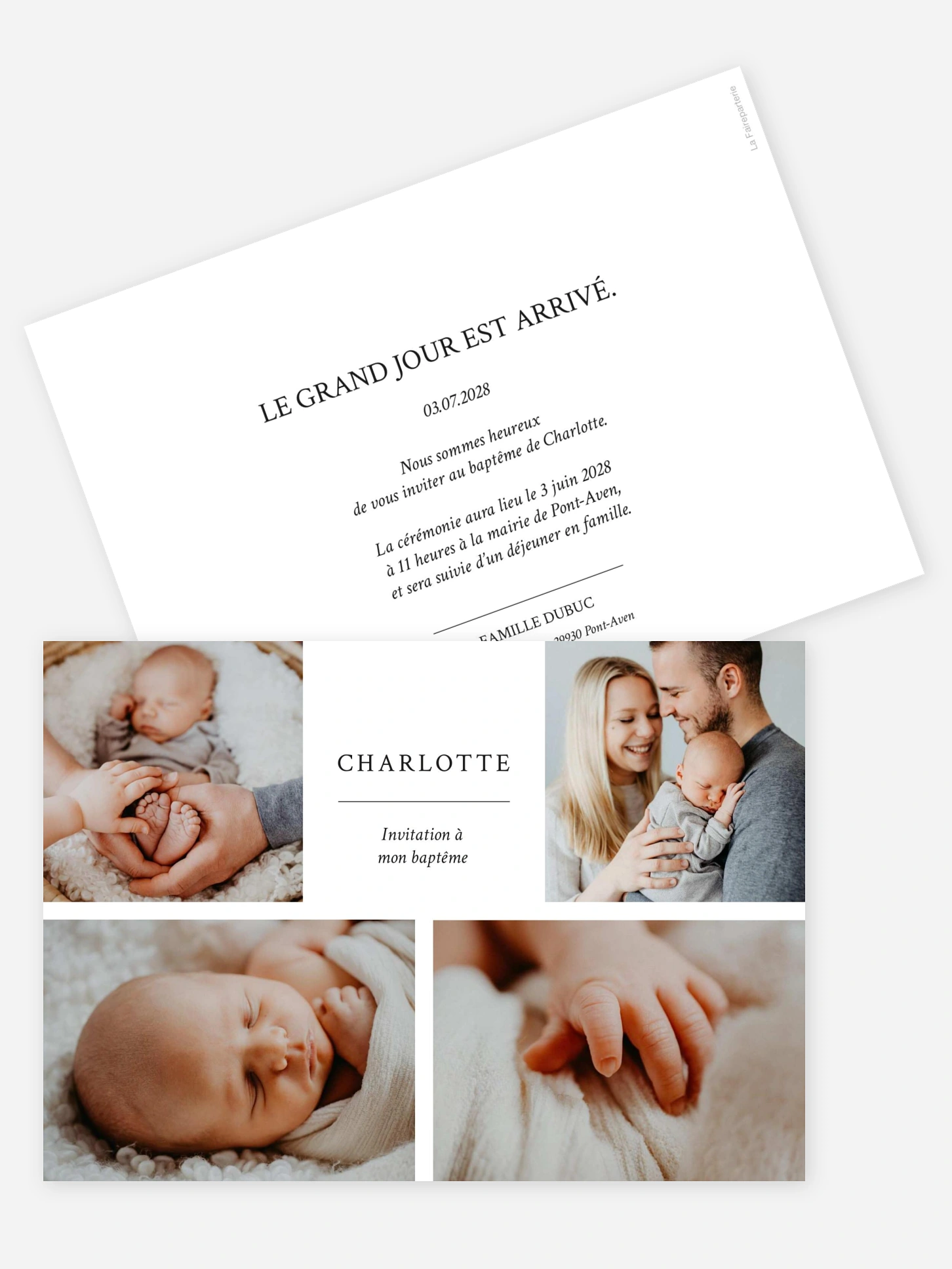 Faire-part baptême Douces pensées