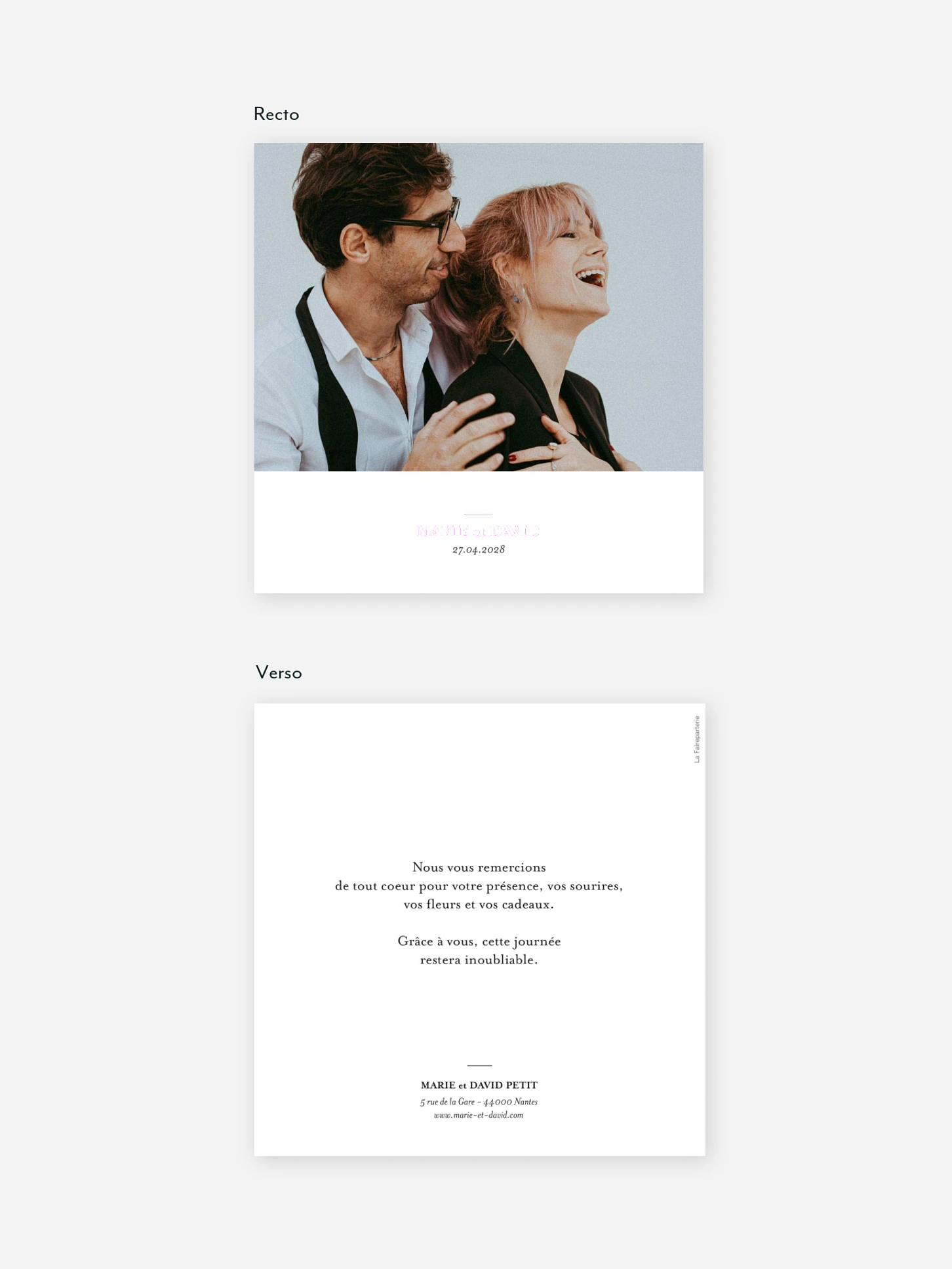 Carte de remerciements Instant d’amour