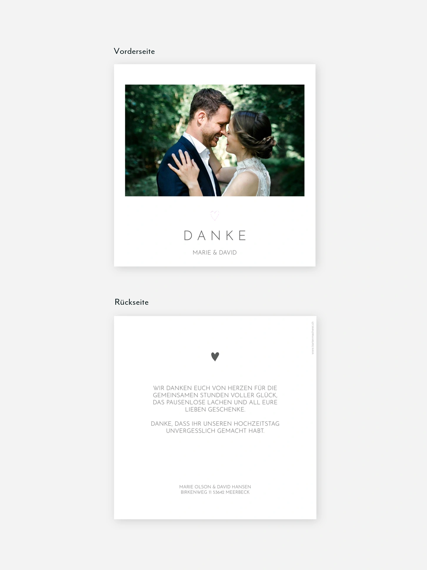 Dankeskarte Hochzeit Zarte Herzen